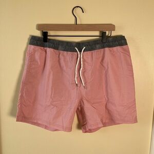Original Use Mens Summer Swim Trunks Pink/Grey Drawstring Size Large